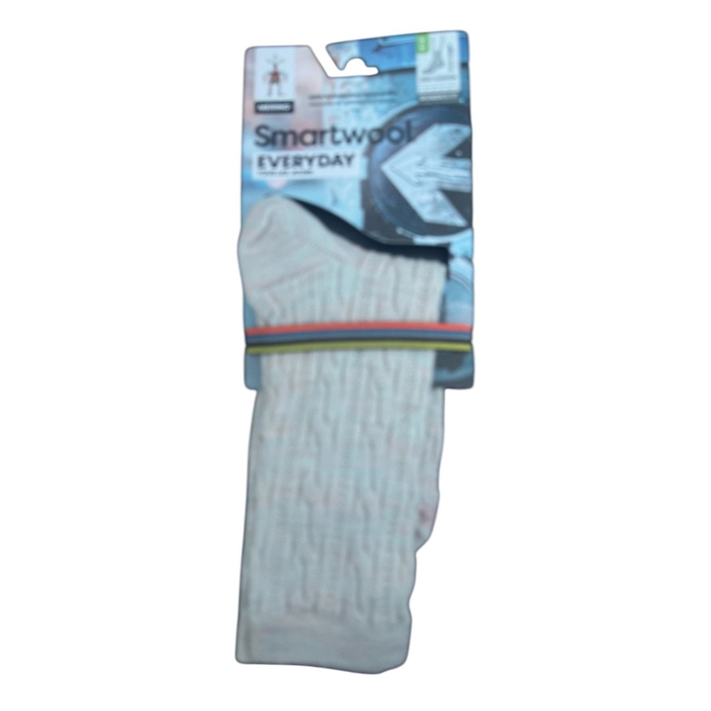 Smartwool Womens Cream Everyday Crew Socks Cable Knit Zero Cushion M NEW